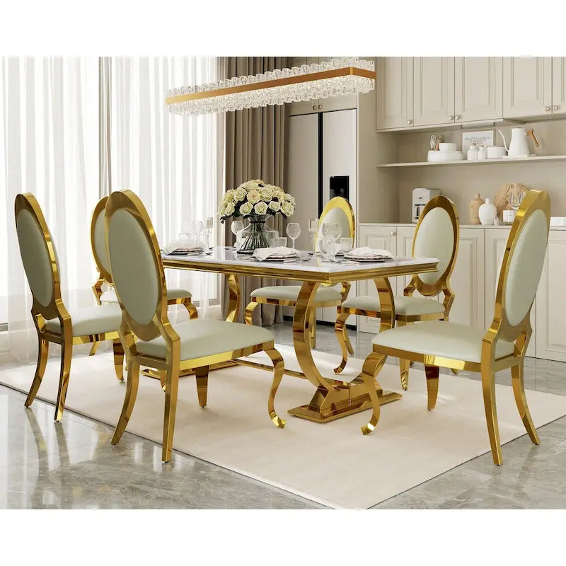 Tavolo da pranzo rettangolare specchiato bianco/argento/nero, 8 posti a sedere