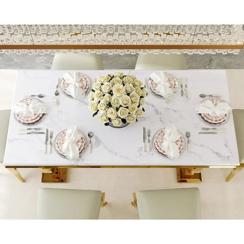 Tavolo da pranzo rettangolare specchiato bianco/argento/nero, 8 posti a sedere