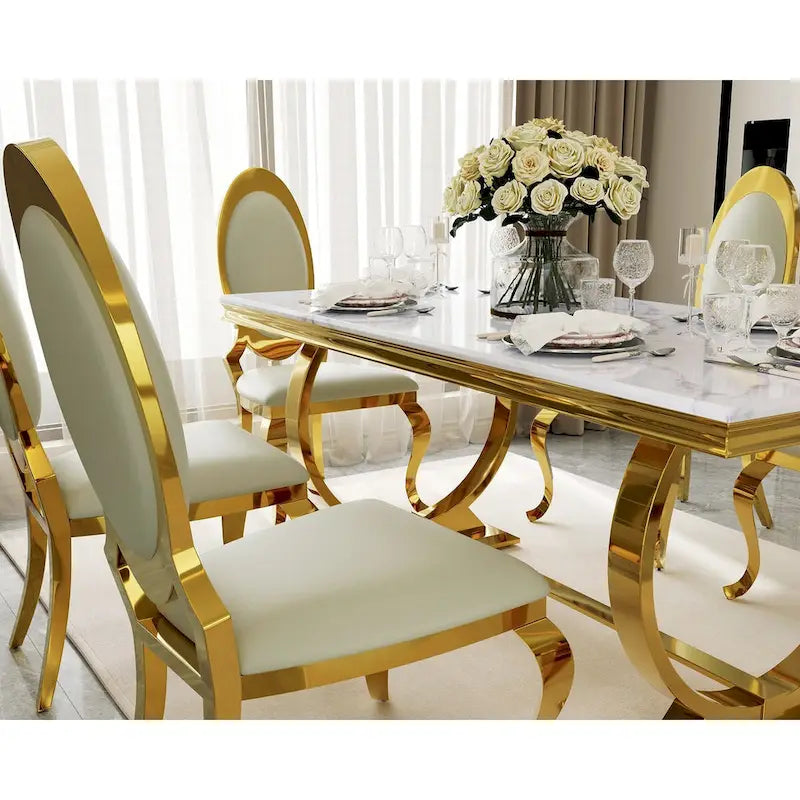 Tavolo da pranzo rettangolare specchiato bianco/argento/nero, 8 posti a sedere