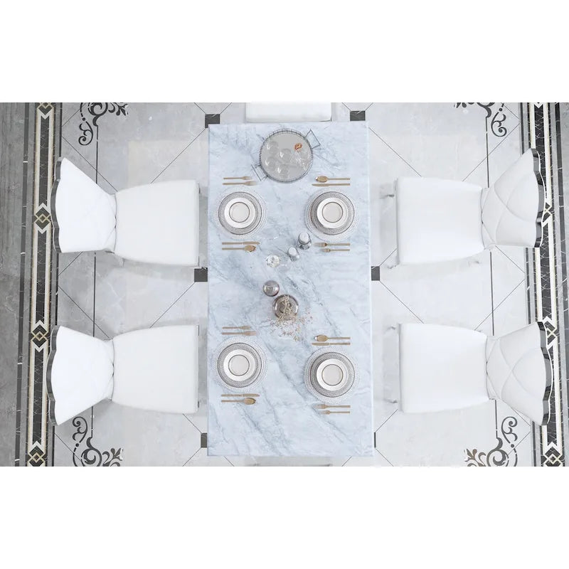 Tavolo da pranzo rettangolare specchiato bianco/argento/nero, 8 posti a sedere