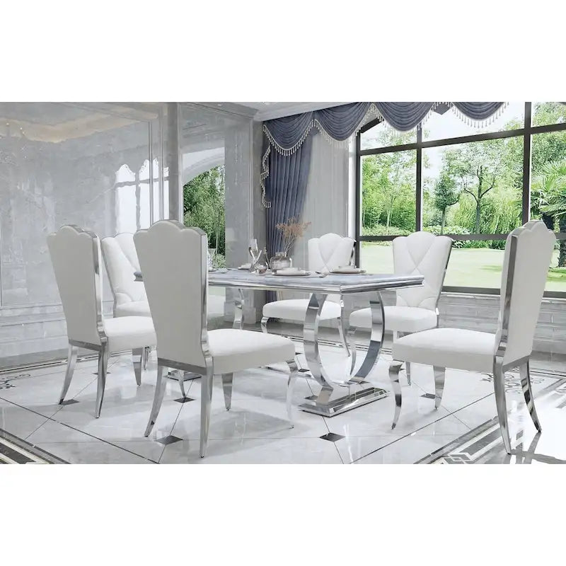 Tavolo da pranzo rettangolare specchiato bianco/argento/nero, 8 posti a sedere