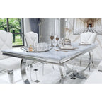 Tavolo da pranzo rettangolare specchiato bianco/argento/nero, 8 posti a sedere