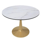 Tavolo da pranzo rotondo per 4, bianco/nero/bianco marmorizzato, con piano in MDF e base a piedistallo in acciaio