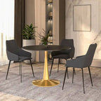Tavolo da pranzo rotondo per 4, bianco/nero/bianco marmorizzato, con piano in MDF e base a piedistallo in acciaio