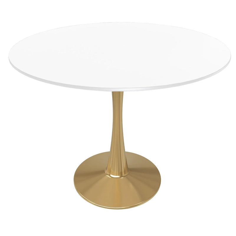 Tavolo da pranzo rotondo per 4, bianco/nero/bianco marmorizzato, con piano in MDF e base a piedistallo in acciaio