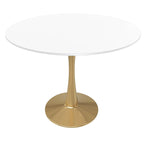 Tavolo da pranzo rotondo per 4, bianco/nero/bianco marmorizzato, con piano in MDF e base a piedistallo in acciaio