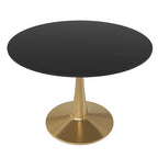 Tavolo da pranzo rotondo per 4, bianco/nero/bianco marmorizzato, con piano in MDF e base a piedistallo in acciaio