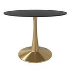 Tavolo da pranzo rotondo per 4, bianco/nero/bianco marmorizzato, con piano in MDF e base a piedistallo in acciaio