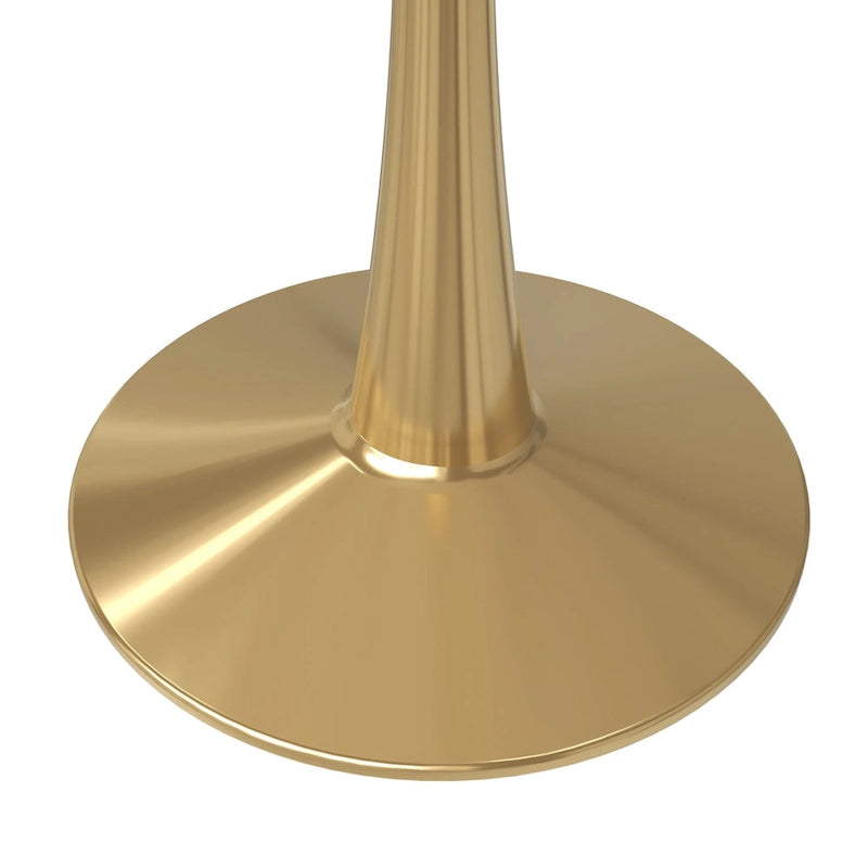 Tavolo da pranzo rotondo per 4, bianco/nero/bianco marmorizzato, con piano in MDF e base a piedistallo in acciaio