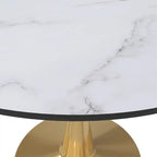 Tavolo da pranzo rotondo per 4, bianco/nero/bianco marmorizzato, con piano in MDF e base a piedistallo in acciaio
