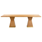 Tavolo da Pranzo Rettangolare in Legno Naturale con Base in Ottone, 8–10 Posti a Sedere