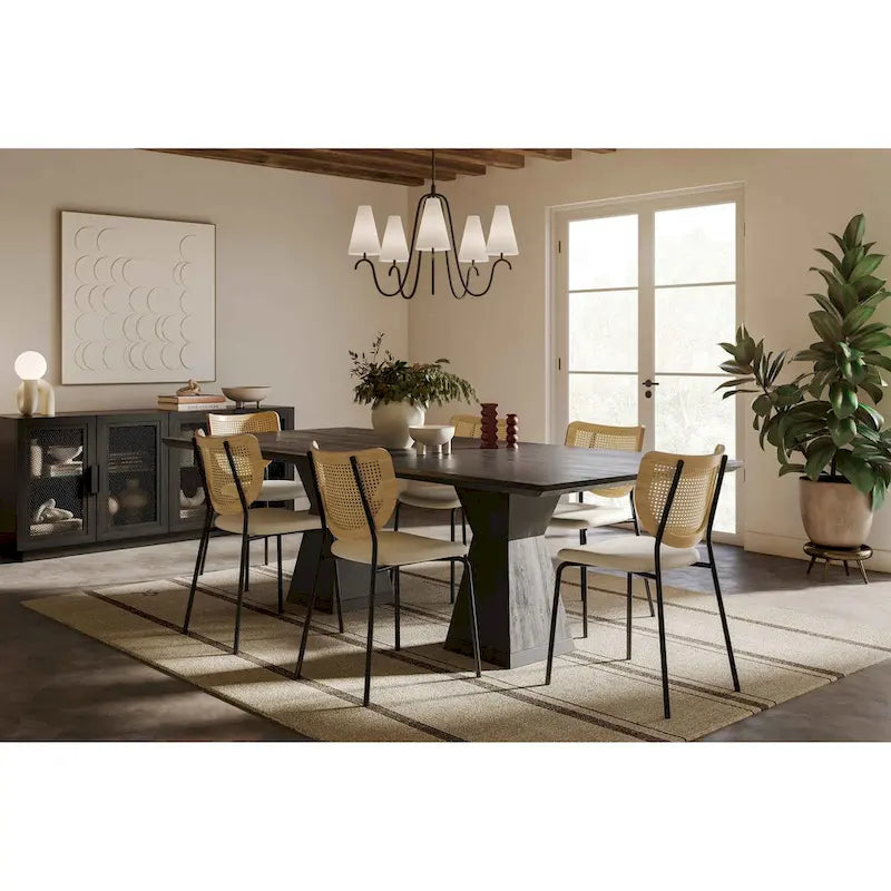 Tavolo da Pranzo Rettangolare in Legno Naturale con Base in Ottone, 8–10 Posti a Sedere