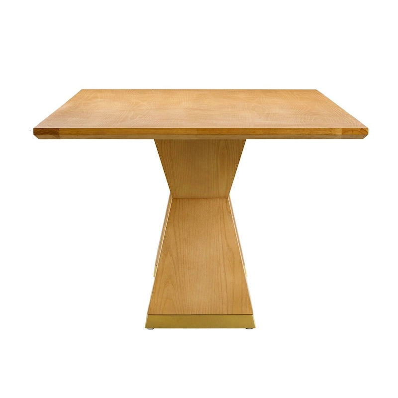 Tavolo da Pranzo Rettangolare in Legno Naturale con Base in Ottone, 8–10 Posti a Sedere