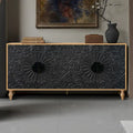 Credenza intagliata a 2 ante, Naturale / Bianco Nero