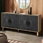 Credenza intagliata a 2 ante, Naturale / Bianco Nero