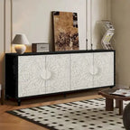 Credenza intagliata a 2 ante, Naturale / Bianco Nero