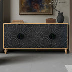 Credenza intagliata a 2 ante, Naturale / Bianco Nero