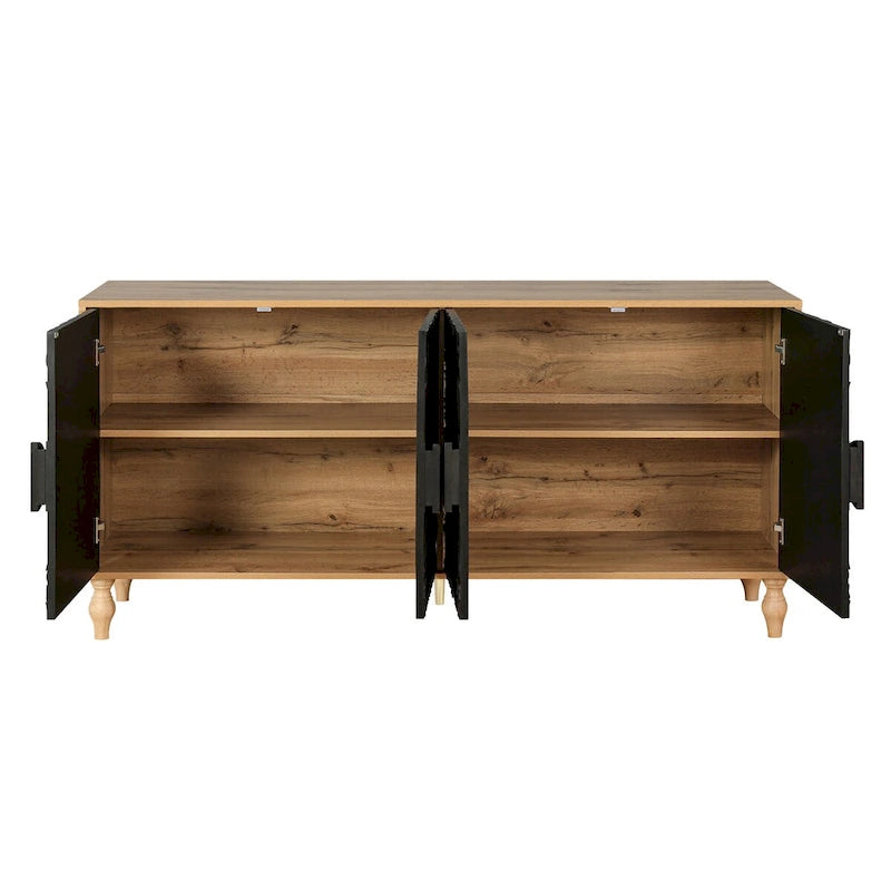 Credenza intagliata a 2 ante, Naturale / Bianco Nero