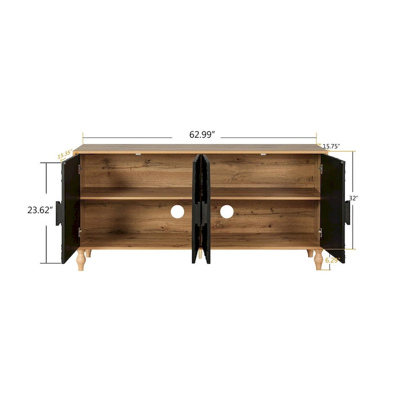 Credenza intagliata a 2 ante, Naturale / Bianco Nero