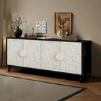 Credenza intagliata a 2 ante, Naturale / Bianco Nero