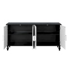 Credenza intagliata a 2 ante, Naturale / Bianco Nero