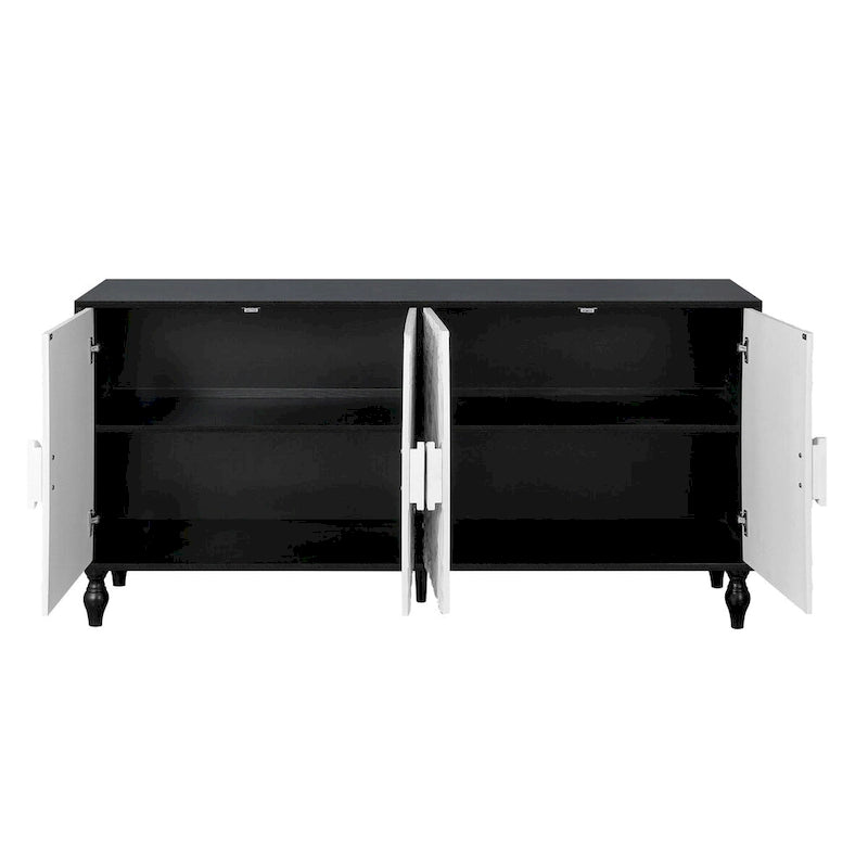 Credenza intagliata a 2 ante, Naturale / Bianco Nero