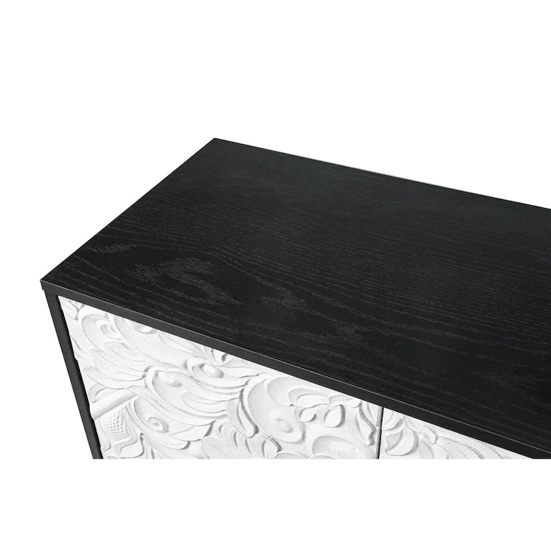 Credenza intagliata a 2 ante, Naturale / Bianco Nero