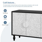 Credenza intagliata a 2 ante, Naturale / Bianco Nero