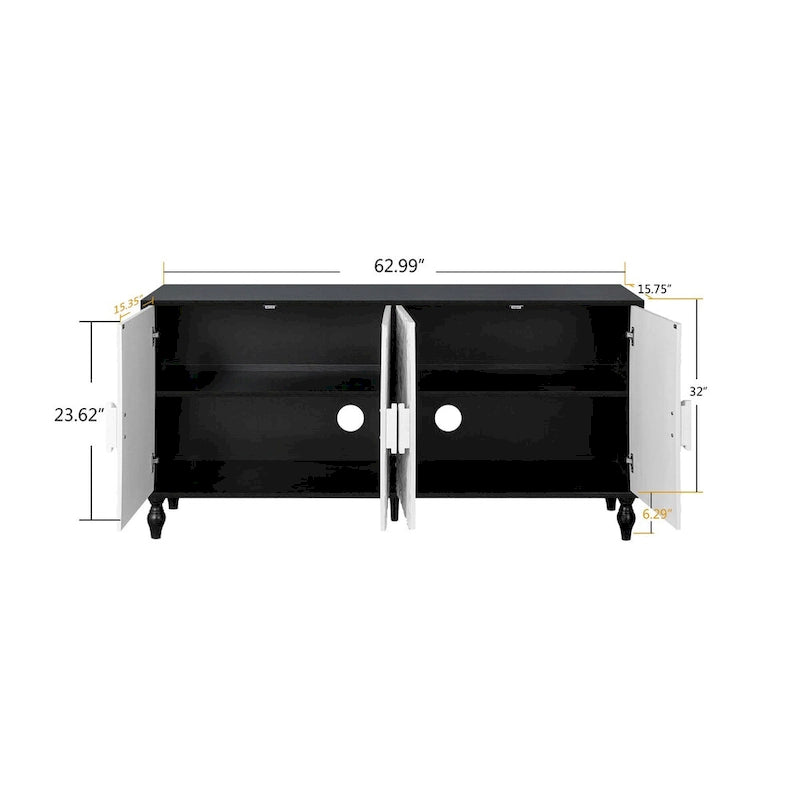Credenza intagliata a 2 ante, Naturale / Bianco Nero