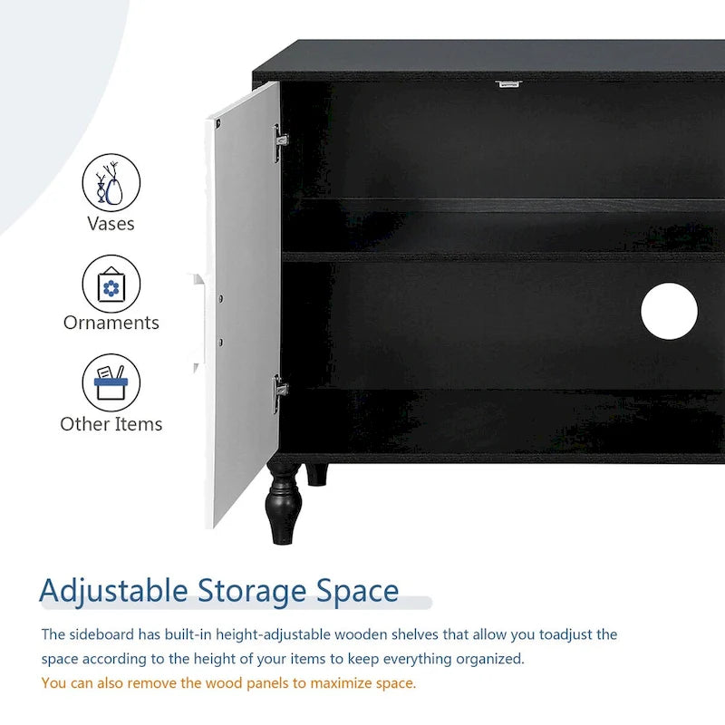 Credenza intagliata a 2 ante, Naturale / Bianco Nero