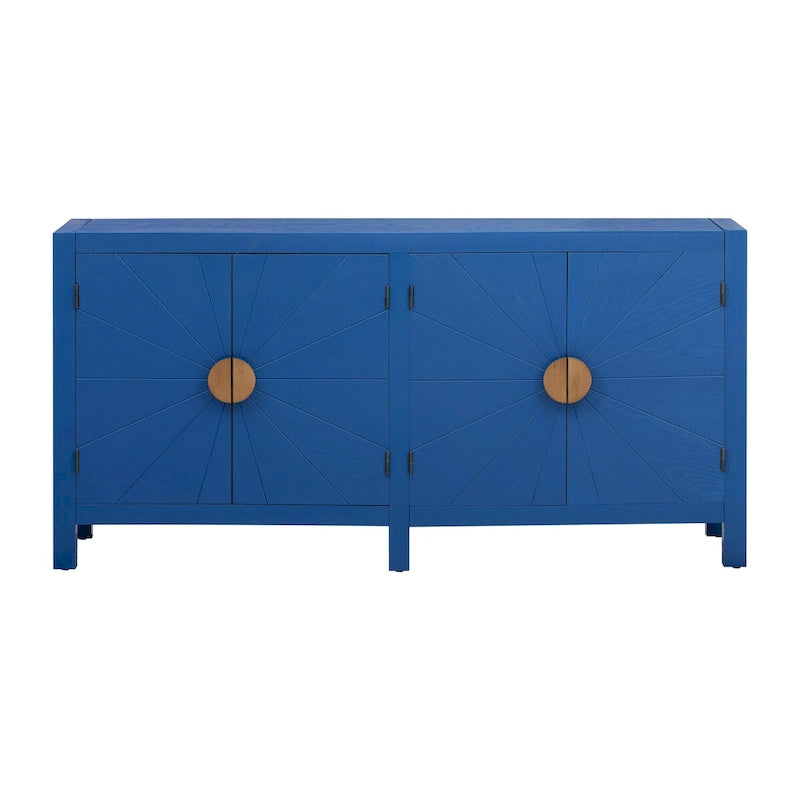 Madia credenza a 4 ante da 152 cm, blu navy/nera, con ripiani regolabili