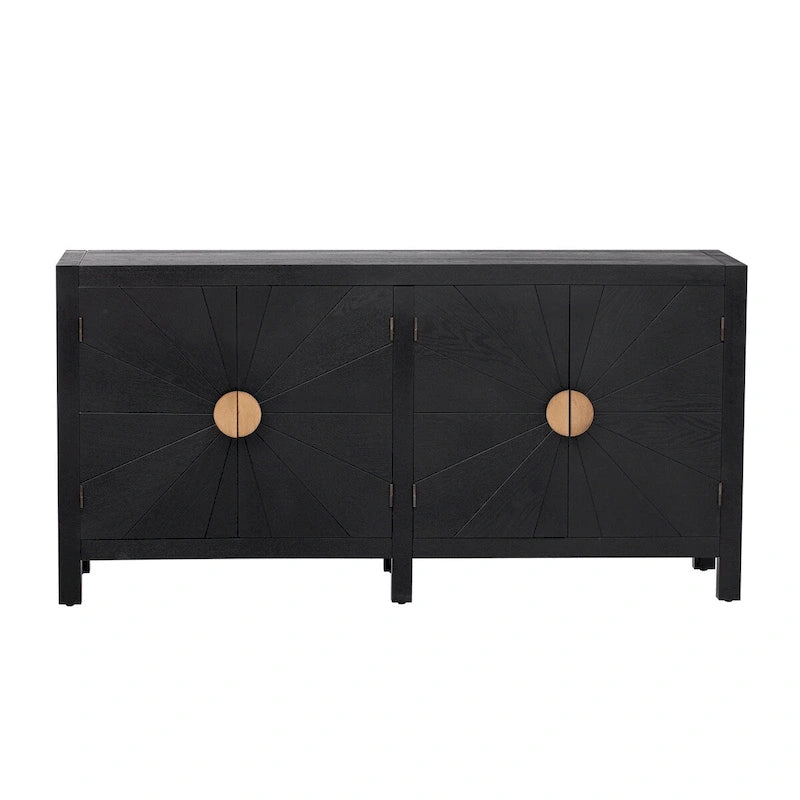 Madia credenza a 4 ante da 152 cm, blu navy/nera, con ripiani regolabili