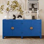 Madia credenza a 4 ante da 152 cm, blu navy/nera, con ripiani regolabili