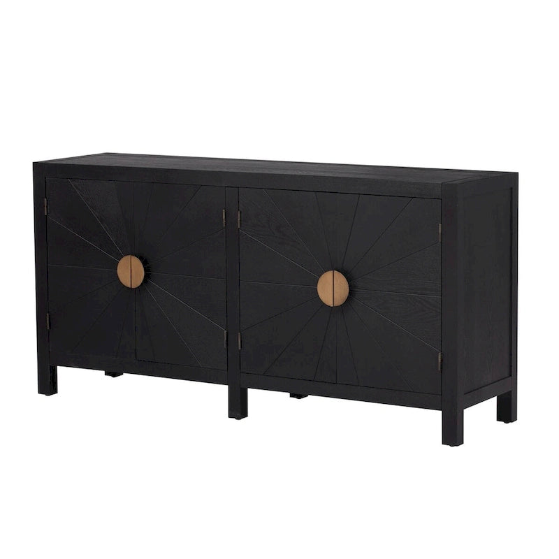 Madia credenza a 4 ante da 152 cm, blu navy/nera, con ripiani regolabili