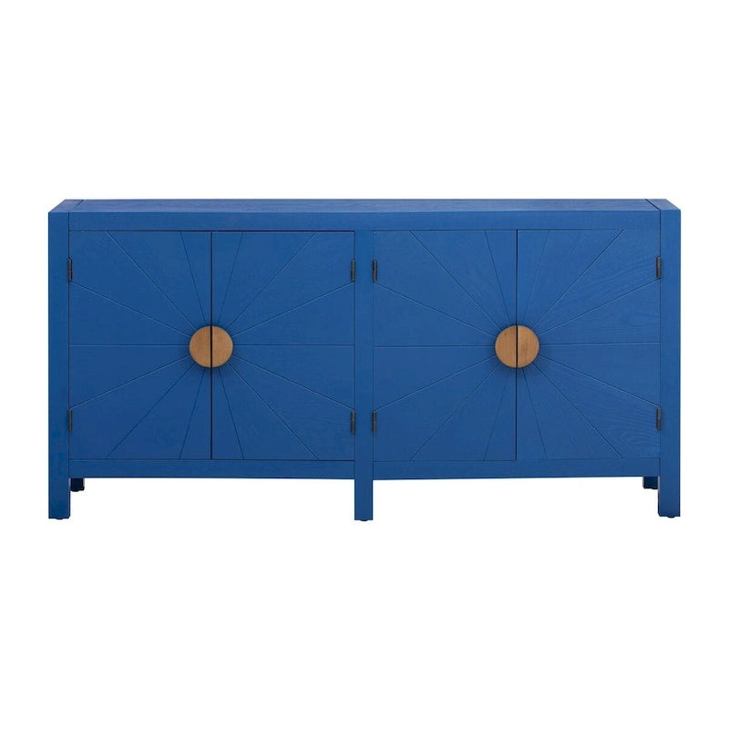 Madia credenza a 4 ante da 152 cm, blu navy/nera, con ripiani regolabili