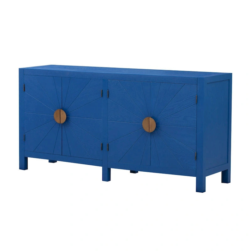 Madia credenza a 4 ante da 152 cm, blu navy/nera, con ripiani regolabili