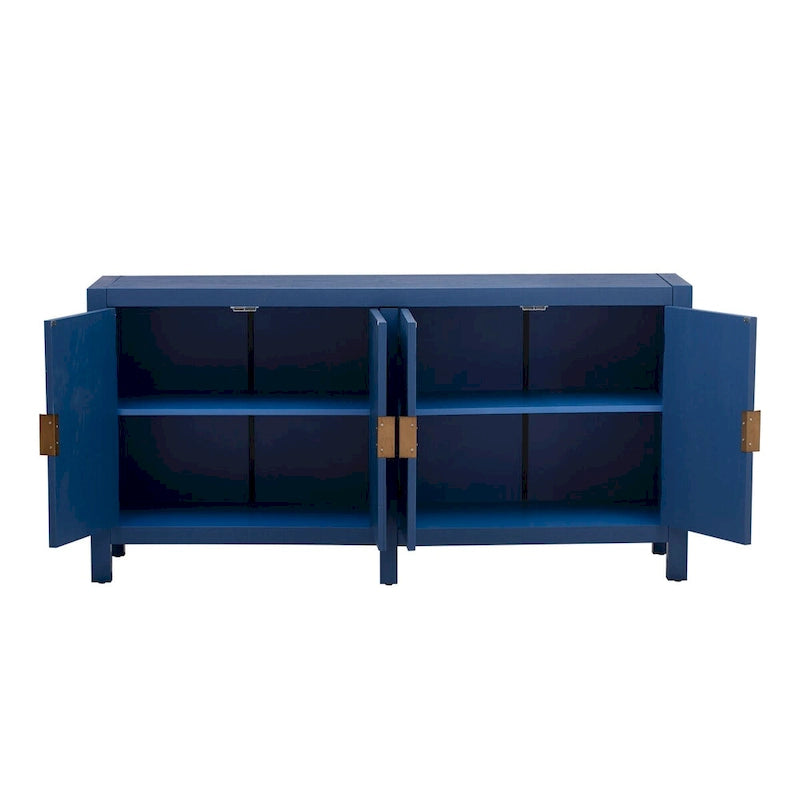 Madia credenza a 4 ante da 152 cm, blu navy/nera, con ripiani regolabili