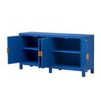 Madia credenza a 4 ante da 152 cm, blu navy/nera, con ripiani regolabili