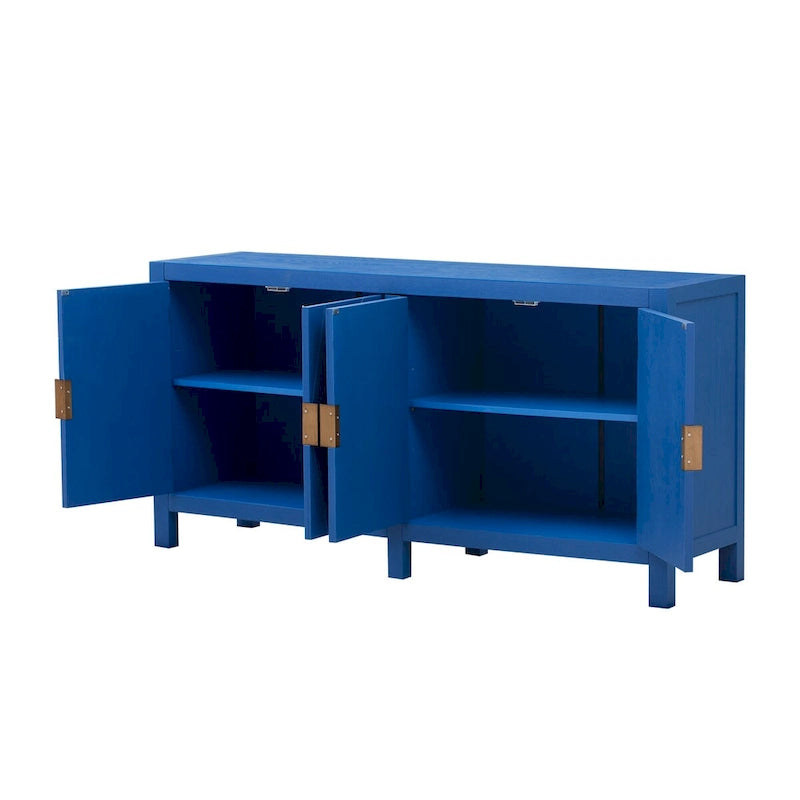 Madia credenza a 4 ante da 152 cm, blu navy/nera, con ripiani regolabili