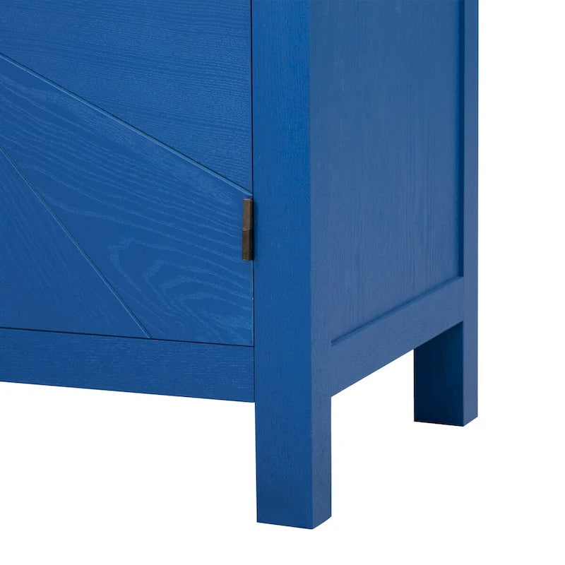 Madia credenza a 4 ante da 152 cm, blu navy/nera, con ripiani regolabili