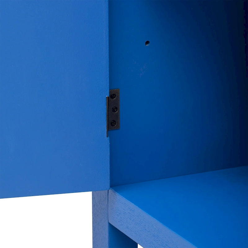 Madia credenza a 4 ante da 152 cm, blu navy/nera, con ripiani regolabili
