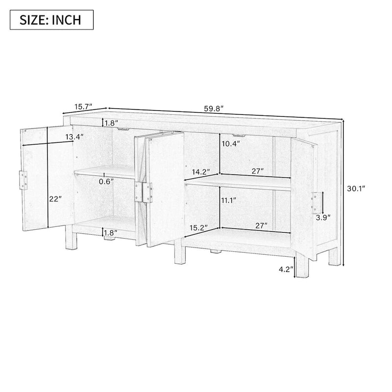 Madia credenza a 4 ante da 152 cm, blu navy/nera, con ripiani regolabili