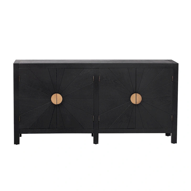 Madia credenza a 4 ante da 152 cm, blu navy/nera, con ripiani regolabili