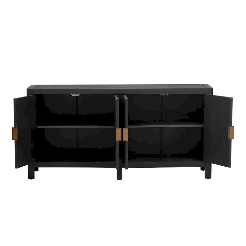 Madia credenza a 4 ante da 152 cm, blu navy/nera, con ripiani regolabili