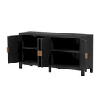 Madia credenza a 4 ante da 152 cm, blu navy/nera, con ripiani regolabili