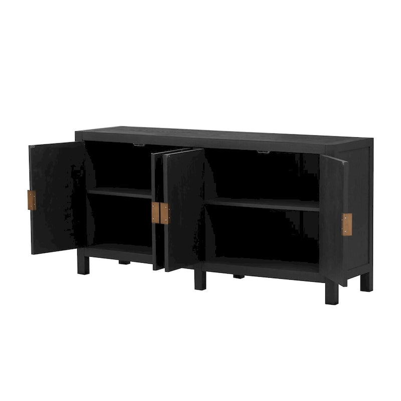 Madia credenza a 4 ante da 152 cm, blu navy/nera, con ripiani regolabili