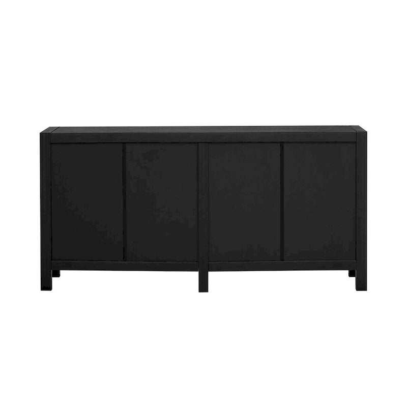 Madia credenza a 4 ante da 152 cm, blu navy/nera, con ripiani regolabili