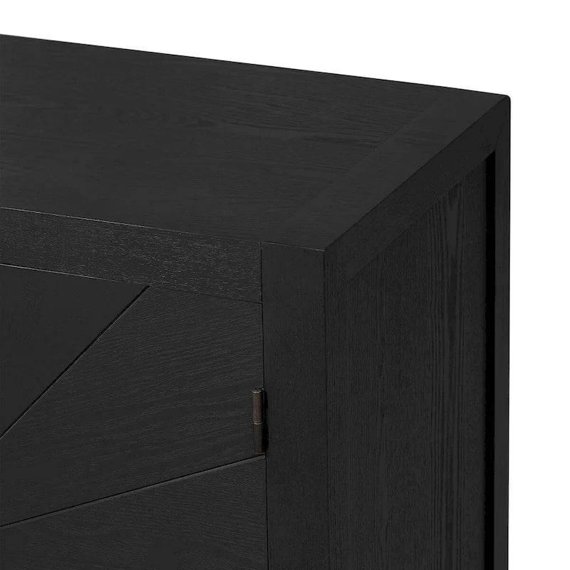 Madia credenza a 4 ante da 152 cm, blu navy/nera, con ripiani regolabili