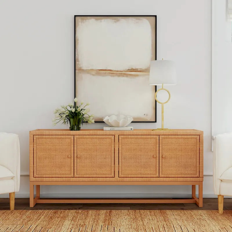 Credenza a 4 ante in rattan naturale, montaggio da 1 persona