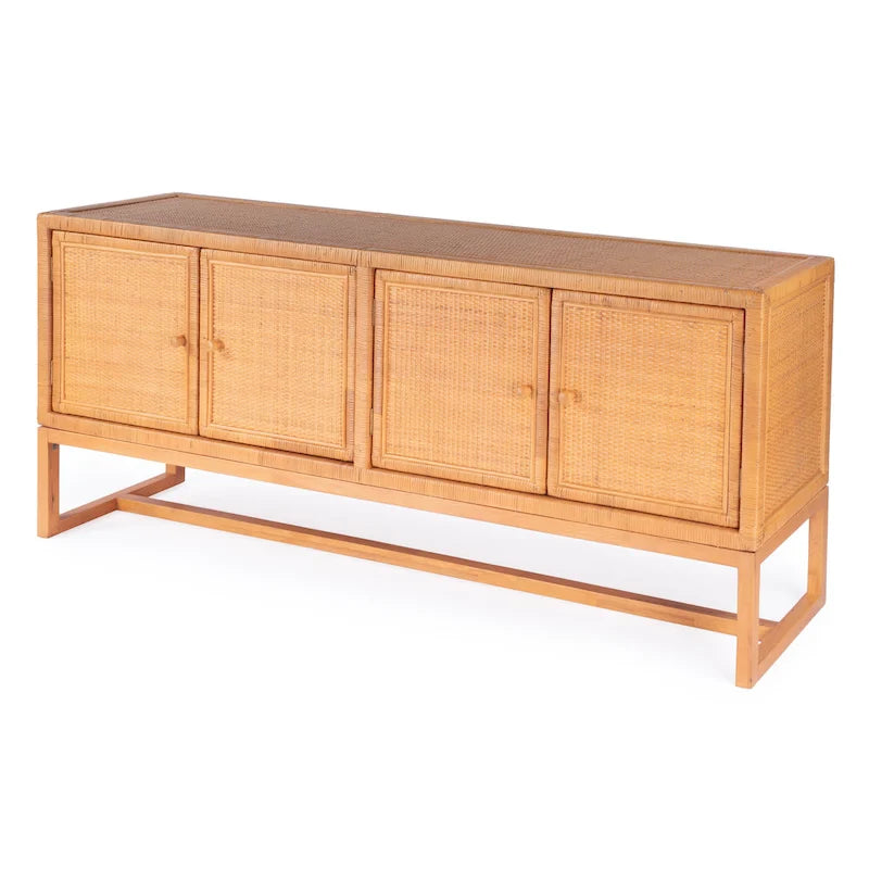 Credenza a 4 ante in rattan naturale, montaggio da 1 persona